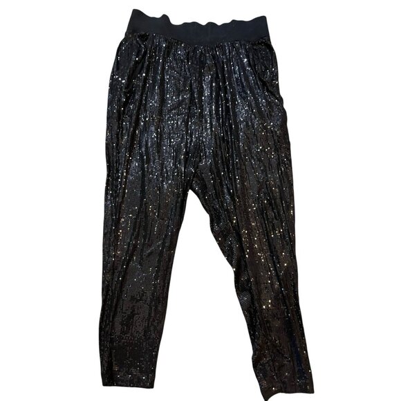 H&M Ladies Large Black Sequin Harem Pants Elastic Waist Pull On Evening Party - Picture 1 of 3